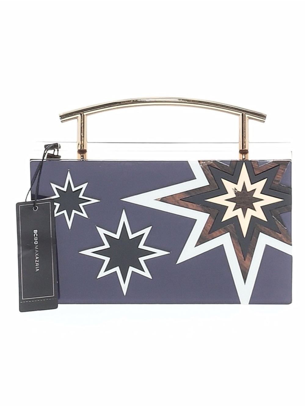 BCBGMaxAzria Purple Star-Print Top Handle Clutch with Gold Accent